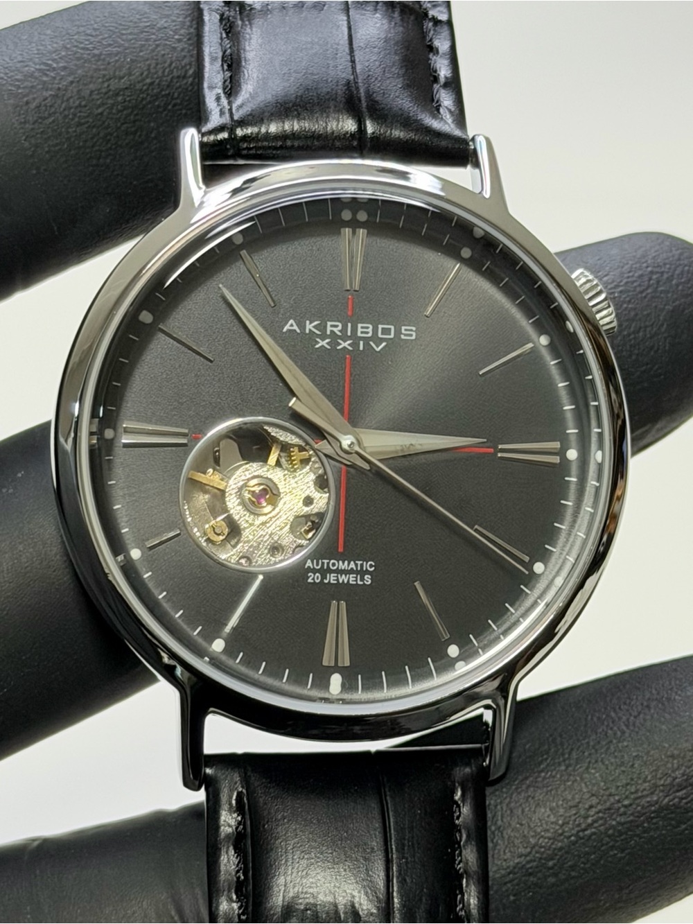 Akribos XXIV AK1134SSBK Automatic Open-Heart Black Dial Silver SS 42mm Watch